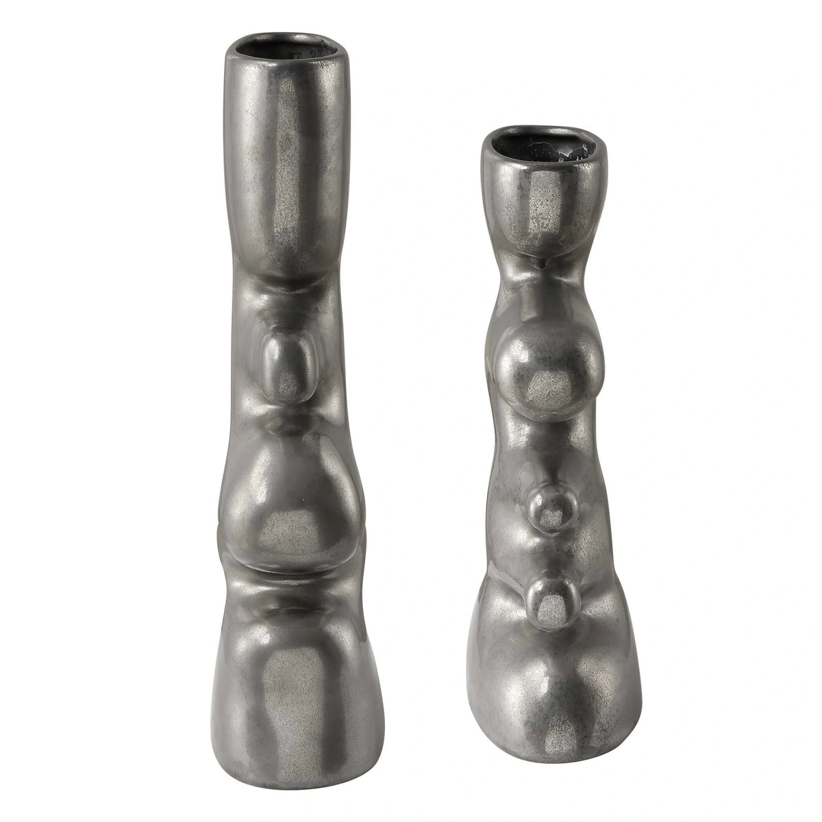Tarnished Nickel Vases, Set of 2