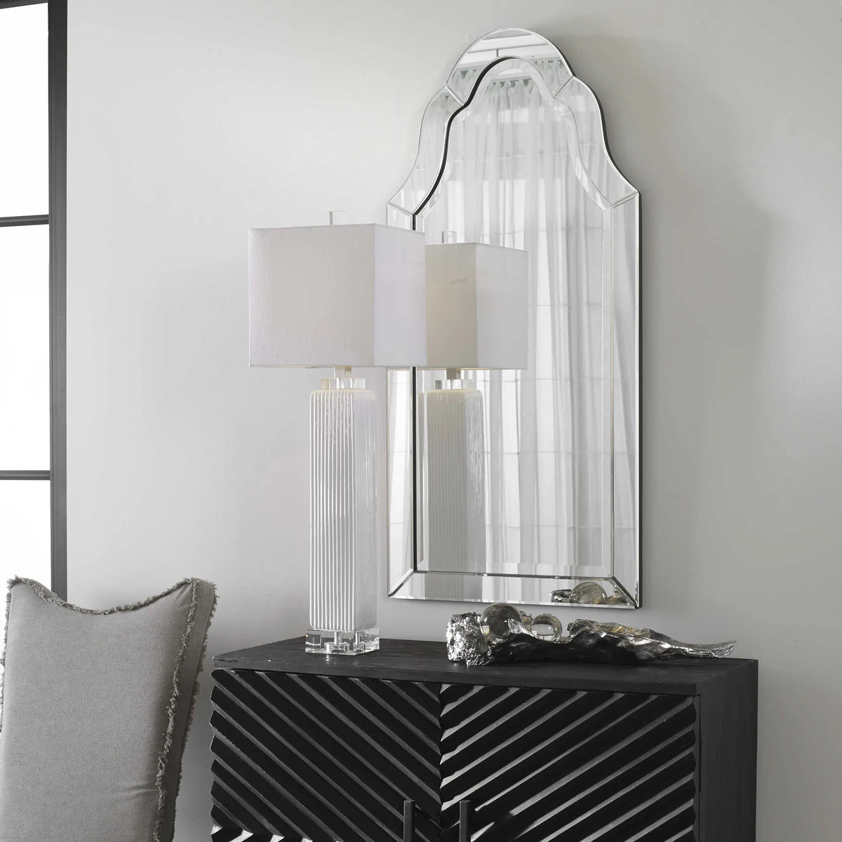 Frameless Arched Beveled Mirror