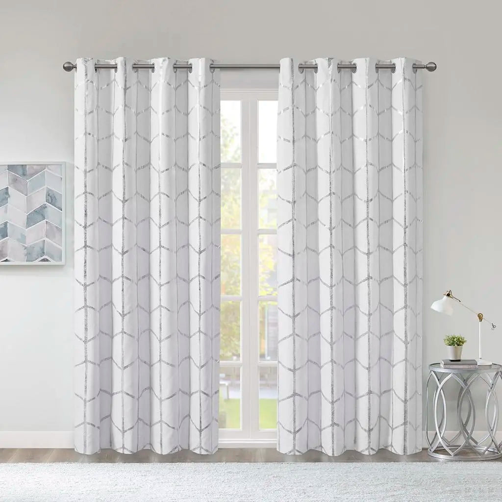 Raina Total Blackout Metallic Print Grommet Top Window Curtain Panel Thermal Insulated Light Blocking Drape for Bedroom Living Room and Dorm 1 Piece