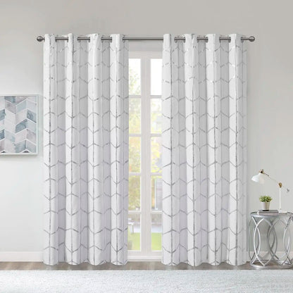 Raina Total Blackout Metallic Print Grommet Top Window Curtain Panel Thermal Insulated Light Blocking Drape for Bedroom Living Room and Dorm 1 Piece