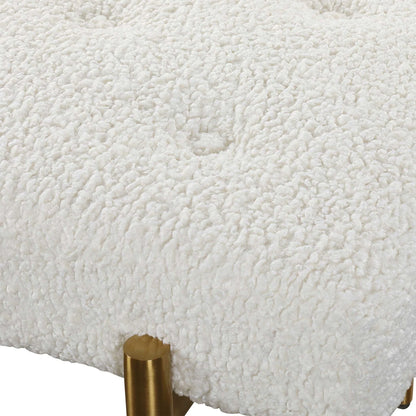 White Shearling Tufted Bench