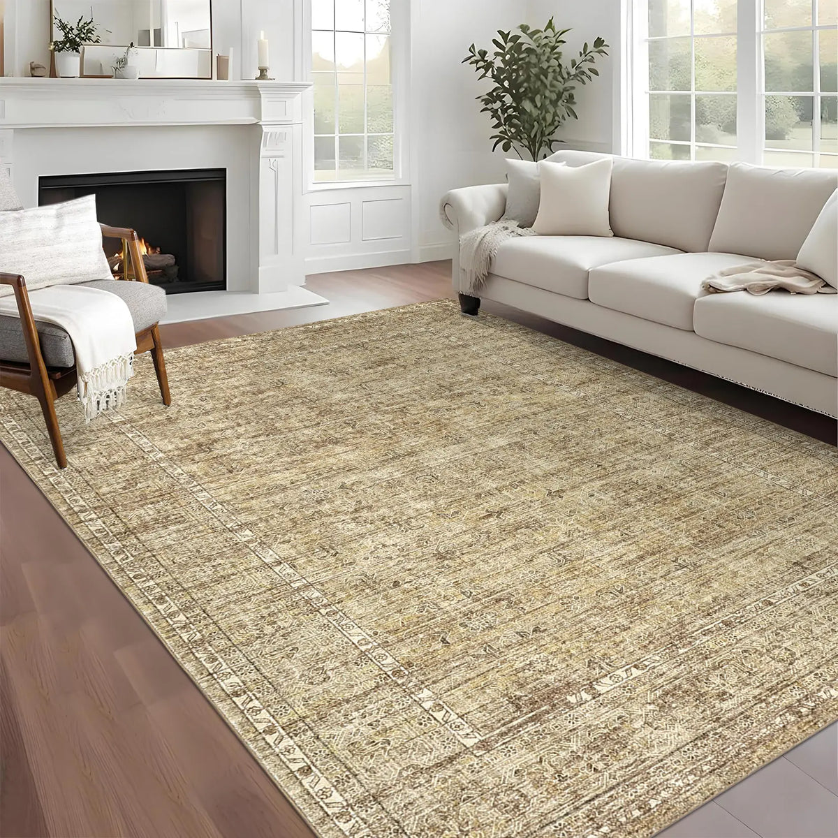 Washable Vintage Area Rug for Bedroom Living Room, Distressed Floral Print Non Slip Dining Room Rugs Retro Accent Non Shedding Floor Carpet Low Pile Ultra Thin Oriental Throw Rugs for Nursery Playroom