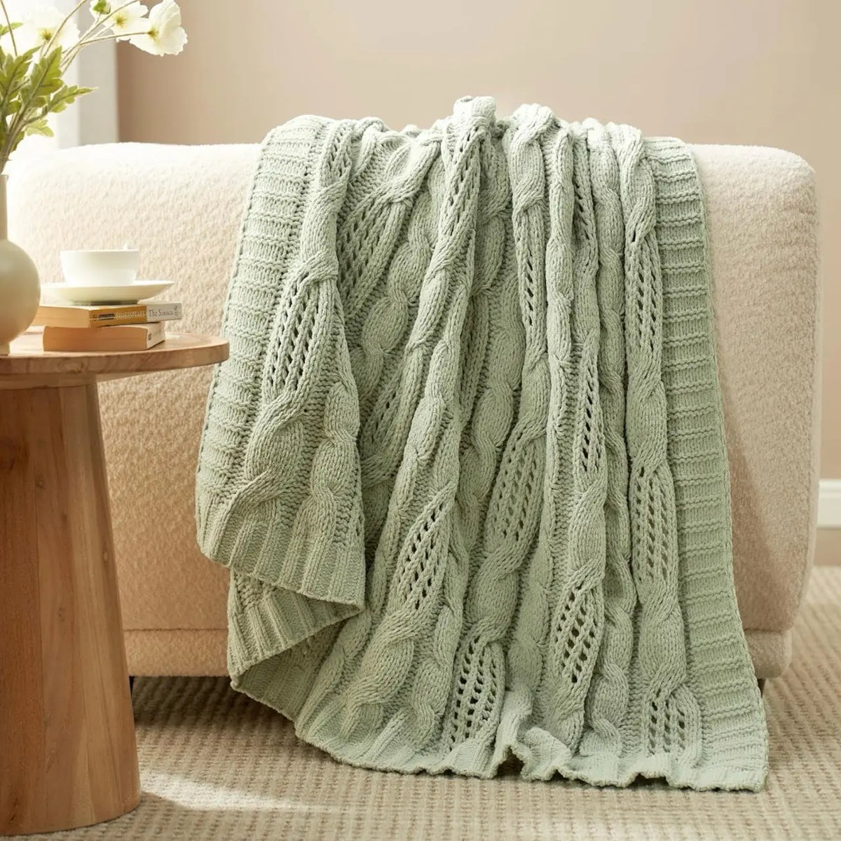 Amélie Home Cable Knitted, Chenille Chunky Knit Throw Blanket, 50 X 60 - Nwt