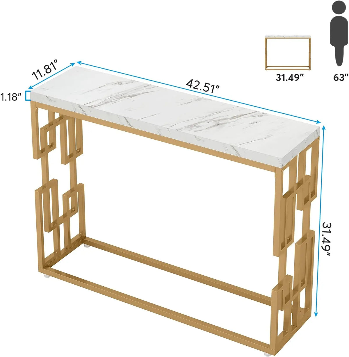 Tribesigns 42.5" Modern Gold Console Table Featuring a White Faux Marble Top