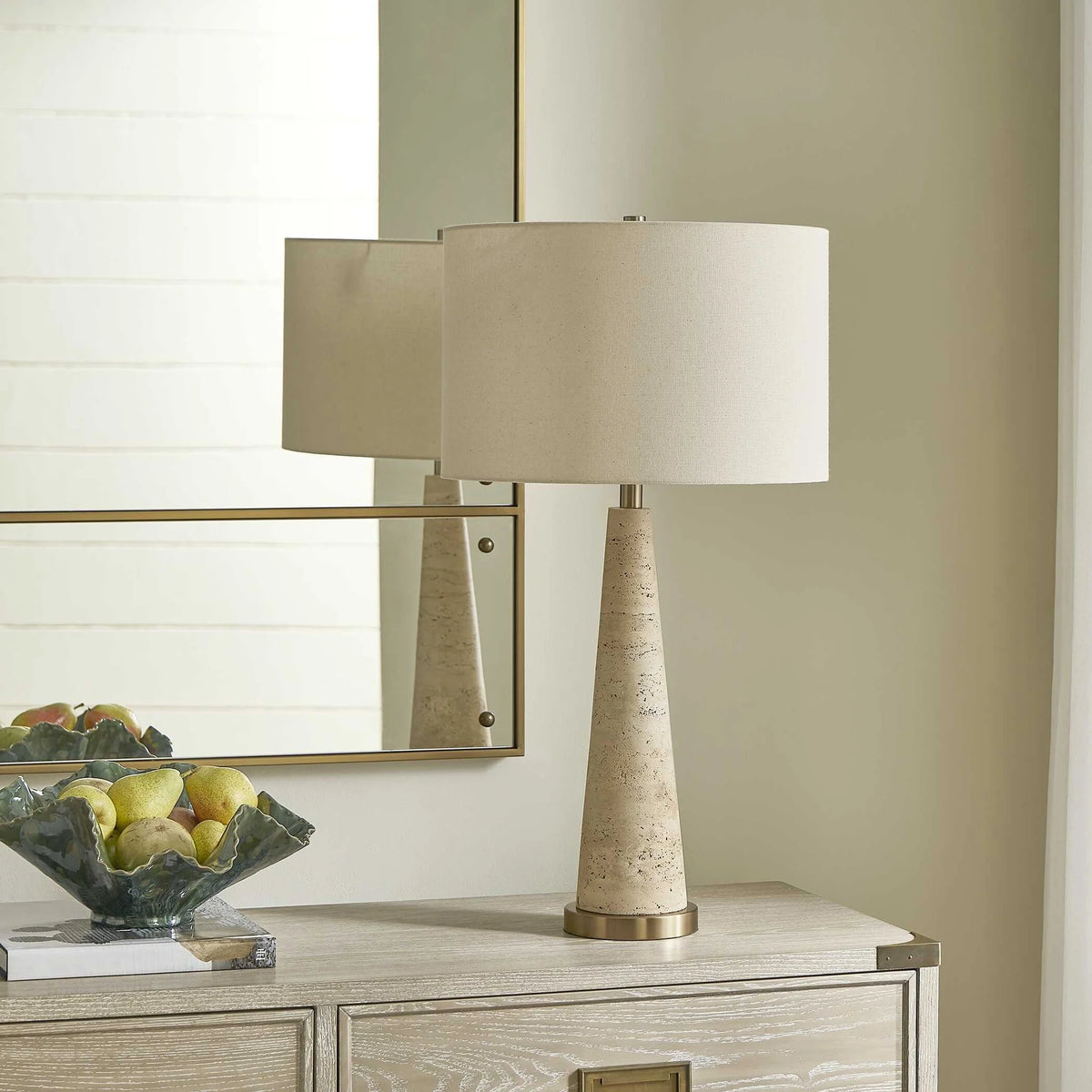 Travertine Column Table Lamp