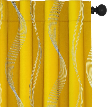 Transform Your Space with Deconovo Silver Print Wave Striped Blackout Curtains - 2 Panels of Thermal Insulated, Soundproof Elegance for Your Living Room or Bedroom