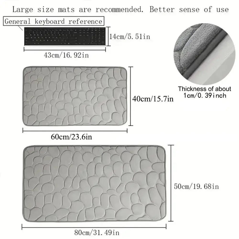 Cobblestone Embossed Bath Mat - Soft Memory Foam, Non-Slip & Washable for Comfort in Your Bathroom