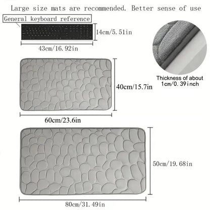 Cobblestone Embossed Bath Mat - Soft Memory Foam, Non-Slip & Washable for Comfort in Your Bathroom
