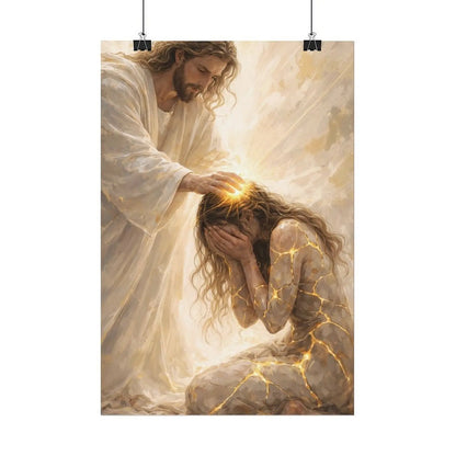 Experience Divine Inspiration with Healed by Him Christian Art Canvas - Beautiful Jesus and Woman Wall Art for Your Home