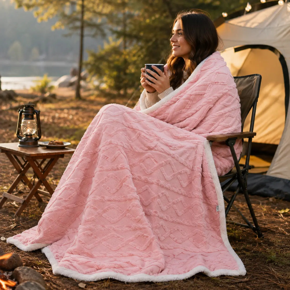 Sherpa Fleece Outdoor Throw Blanket - Soft Texture Fleece Fabric Polyester Fiber Solid Colors, Couch & Bed Blanket for Camping, Travel