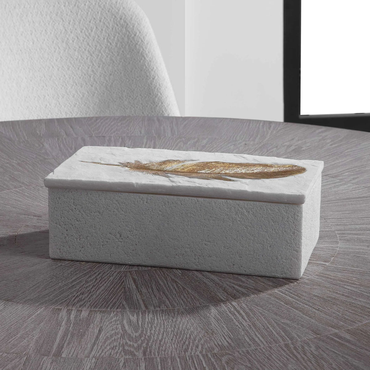 White Stone Feather Box