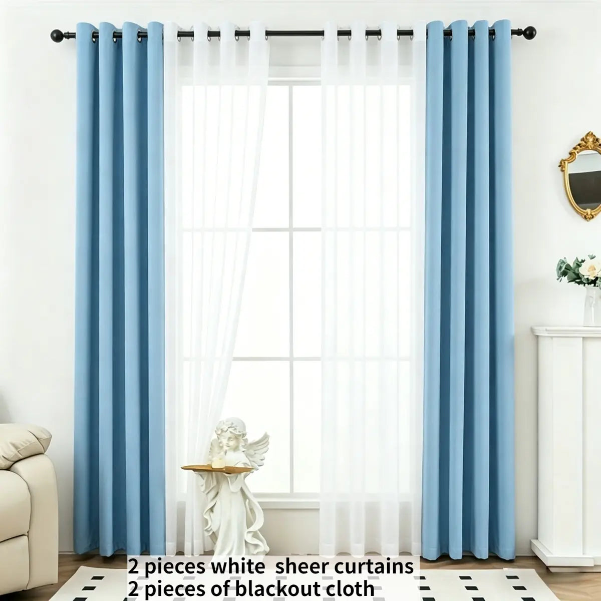 4 Panels Blackout Curtain Set – 2 Blackout Curtains + 2 Semi Sheer Curtains for Style and Light Control in Any Room