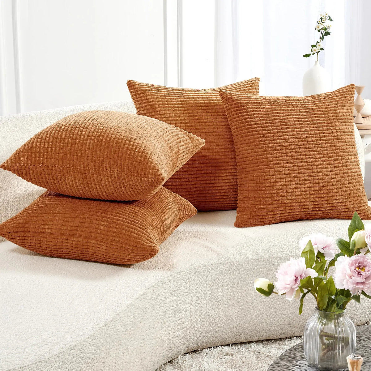 Transform Your Space with Deconovo's Set of 4 Cream Corduroy Striped Throw Pillow Covers - Perfect for Sofa, Couch, or Bed!