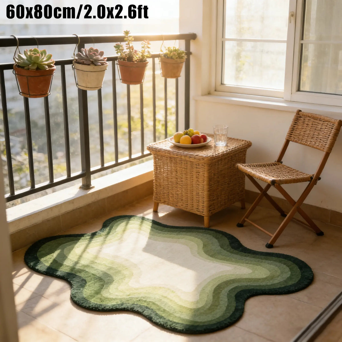Green Ombré Stripe Plush Rug | Irregular Shape Fluffy Accent Rug for Living Room, Bedroom & Balcony | Four Sizes