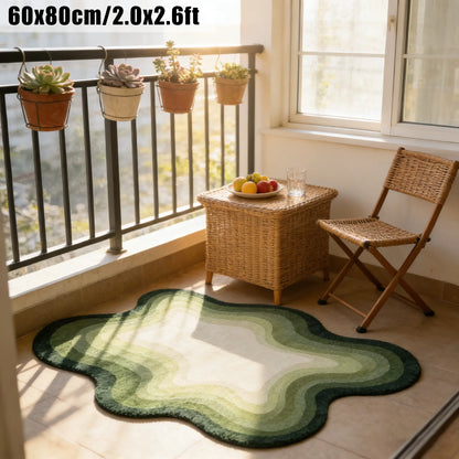 Green Ombré Stripe Plush Rug | Irregular Shape Fluffy Accent Rug for Living Room, Bedroom & Balcony | Four Sizes