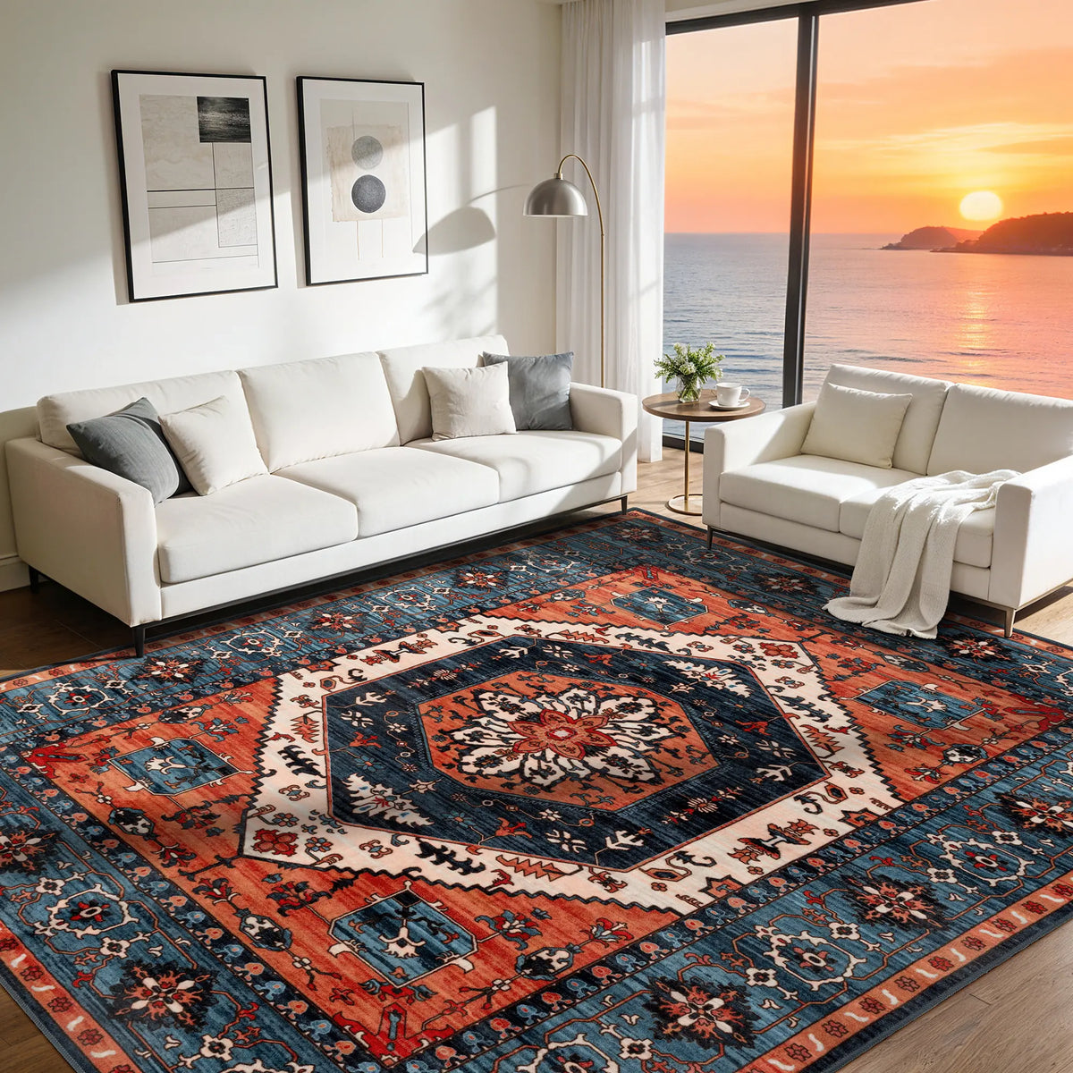Shilucheng Boho Washable Area Rug | Low Pile, Non-Slip Rubber Backing | 8 Colourways, Sizes 2×3 to 9×12