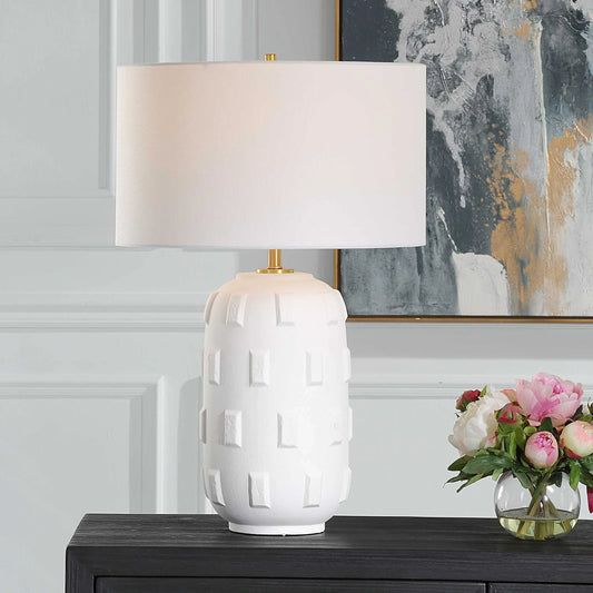Textured White Table Lamp