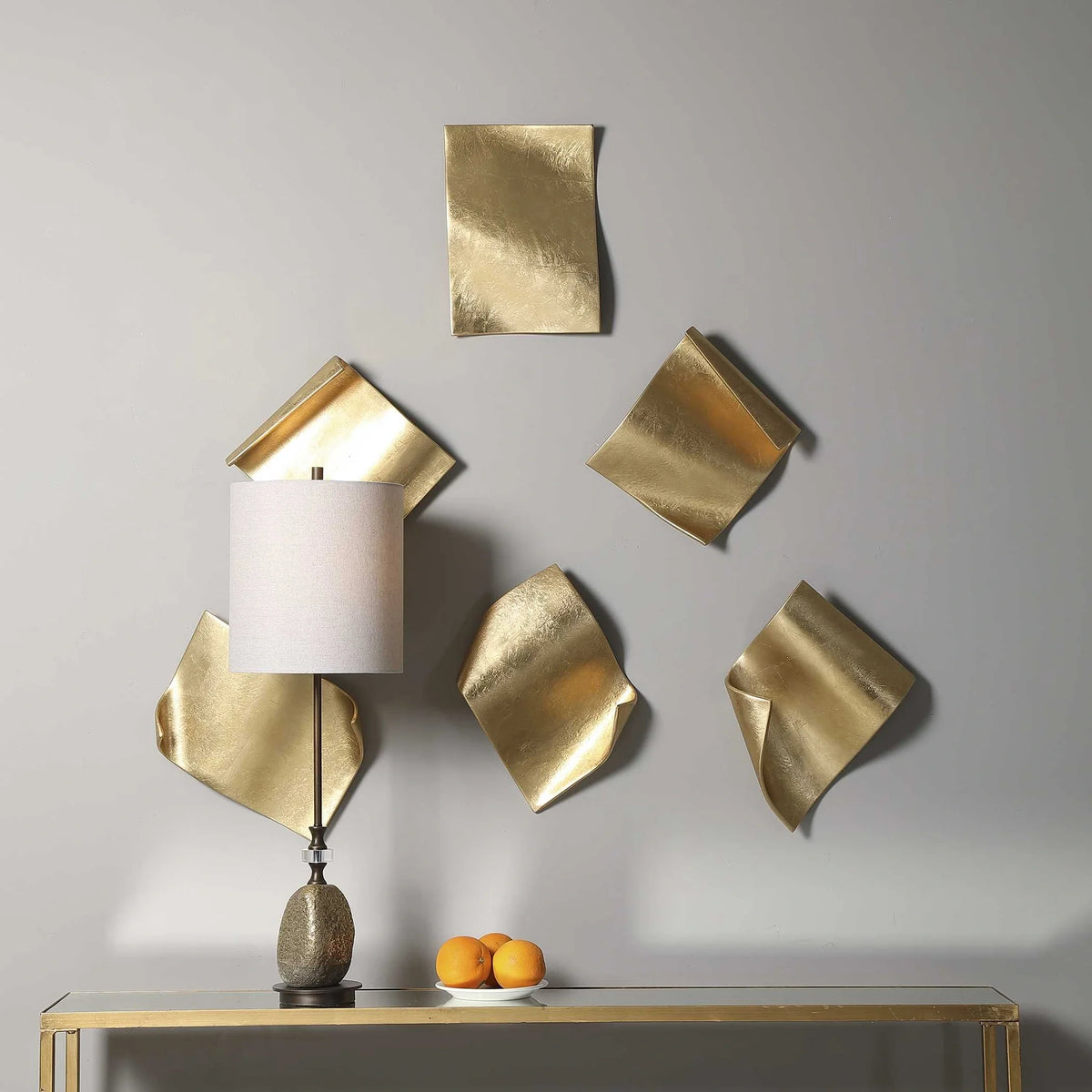 Gold Leaf Wave Wall Decor, Set of 6