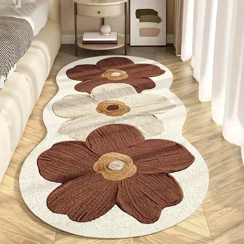 Flower-Pattern Non-Slip Floor Mat, Rectangular Soft Floral Area Rug, Decorative Rug for Home, Living Room, Bedroom and Study Room
