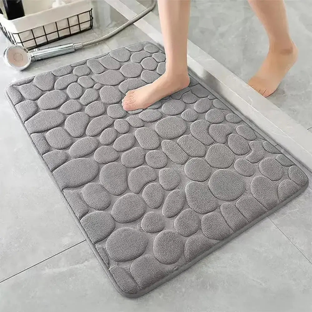Cobblestone Embossed Bath Mat - Soft Memory Foam, Non-Slip & Washable for Comfort in Your Bathroom