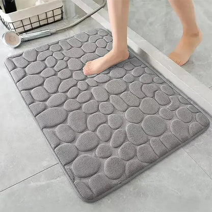 Cobblestone Embossed Bath Mat - Soft Memory Foam, Non-Slip & Washable for Comfort in Your Bathroom