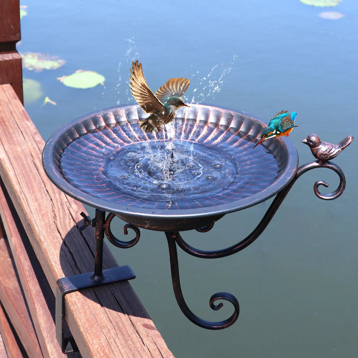 Solar Bird Bath Fountain - Bronze Metal Design for Your Patio or Balcony