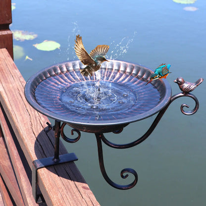 Solar Bird Bath Fountain - Bronze Metal Design for Your Patio or Balcony