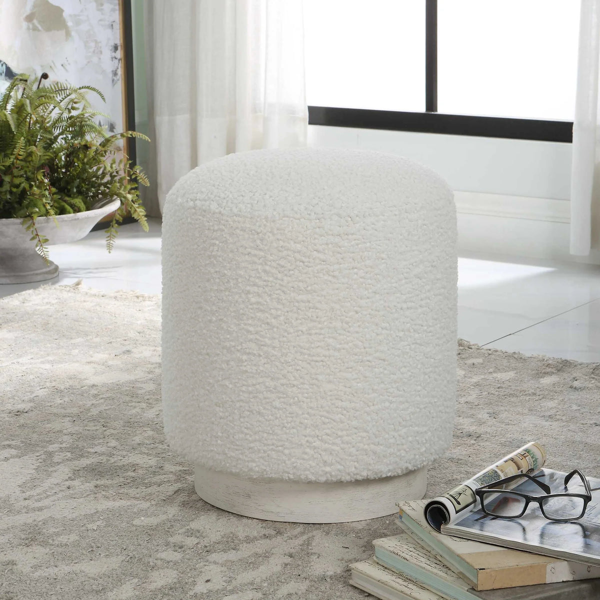 Ivory Boucle Ottoman