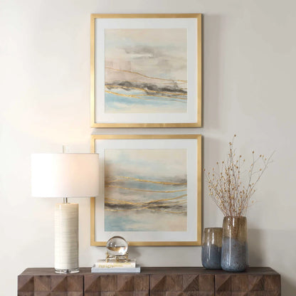 Gold-Accented Abstract Landscape Prints Set/2