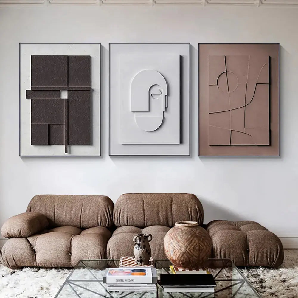 Homary Japandi Geometric Canvas Wall Art Set | Framed Neutral Abstract Prints, Ready to Hang | Two Sizes