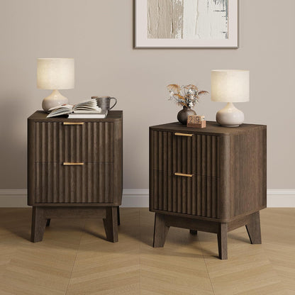 Fluted Nightstand Set of 2 in Walnut