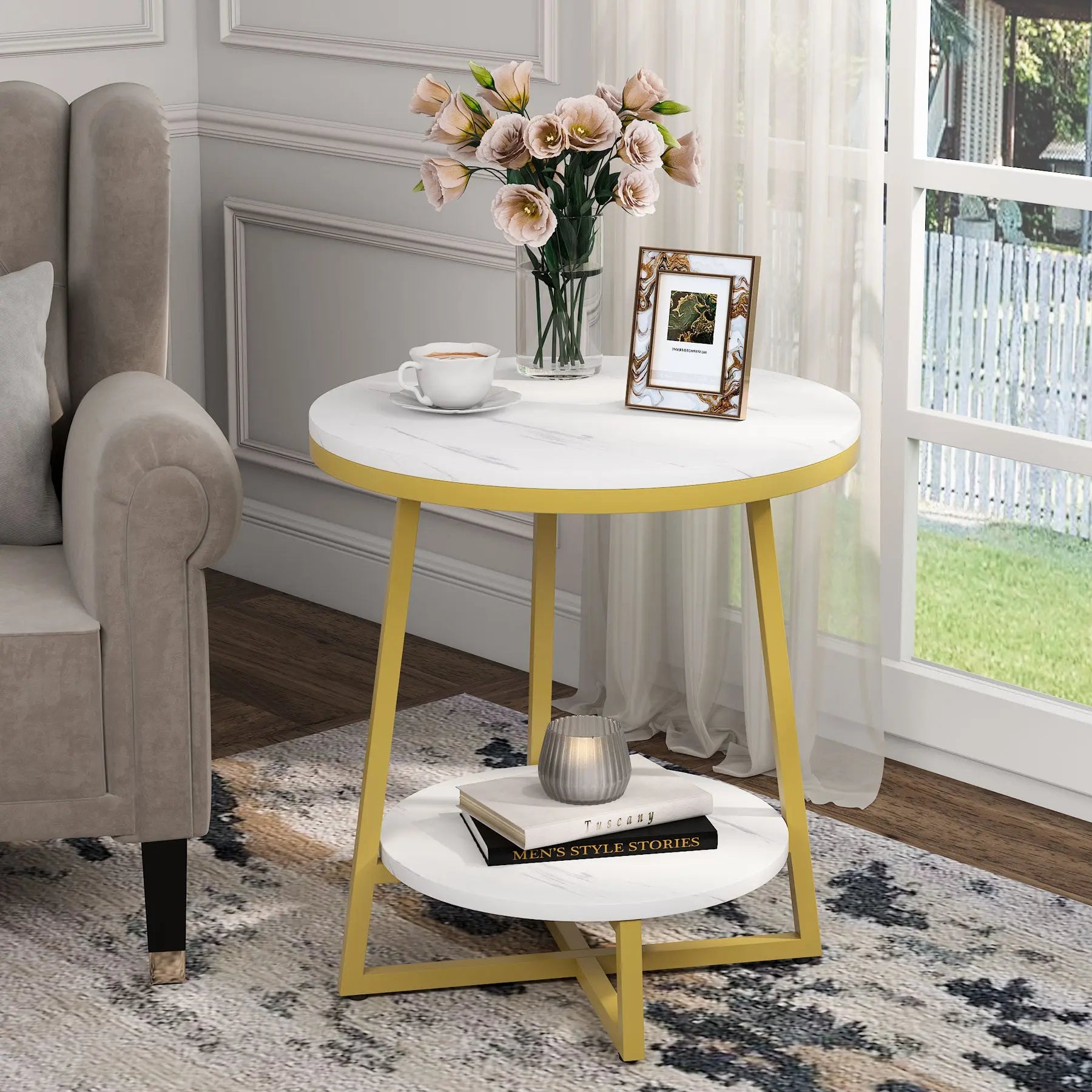 Tribesigns 2-Tier Round End Table with Storage Shelf