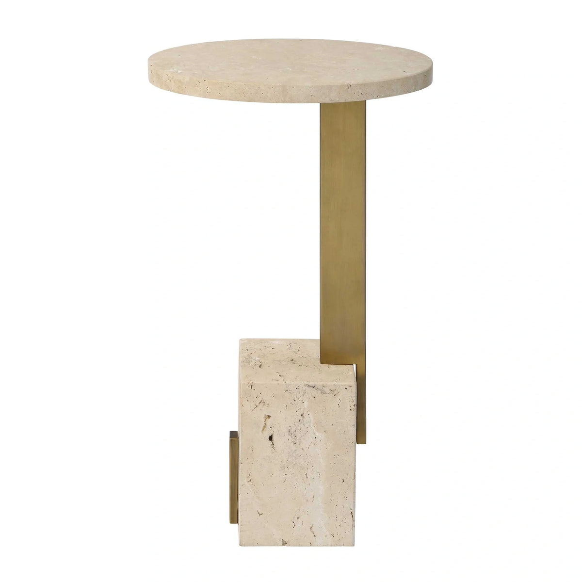 Travertine & Brass Accent Table