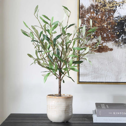 Olive Accent in Textured Ceramic Vase