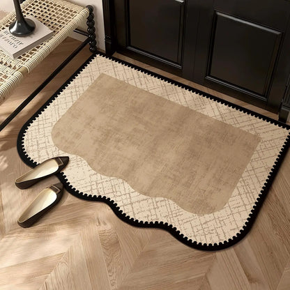Nordic Soft Dense Pile Door Mat | Non-Slip Washable Entryway & Kitchen Mat | Scalloped or Rectangular in Green & Light Brown