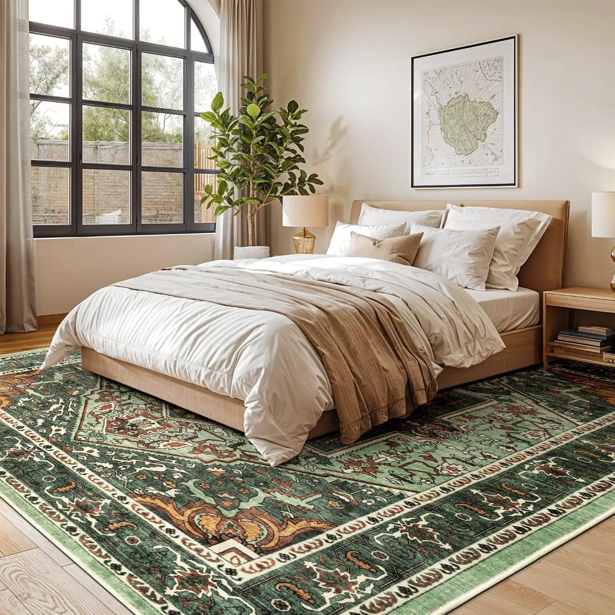 Neutral Vintage Washable Area Rug | Non-Slip, Machine Washable | Sizes 2×3 to 8×10