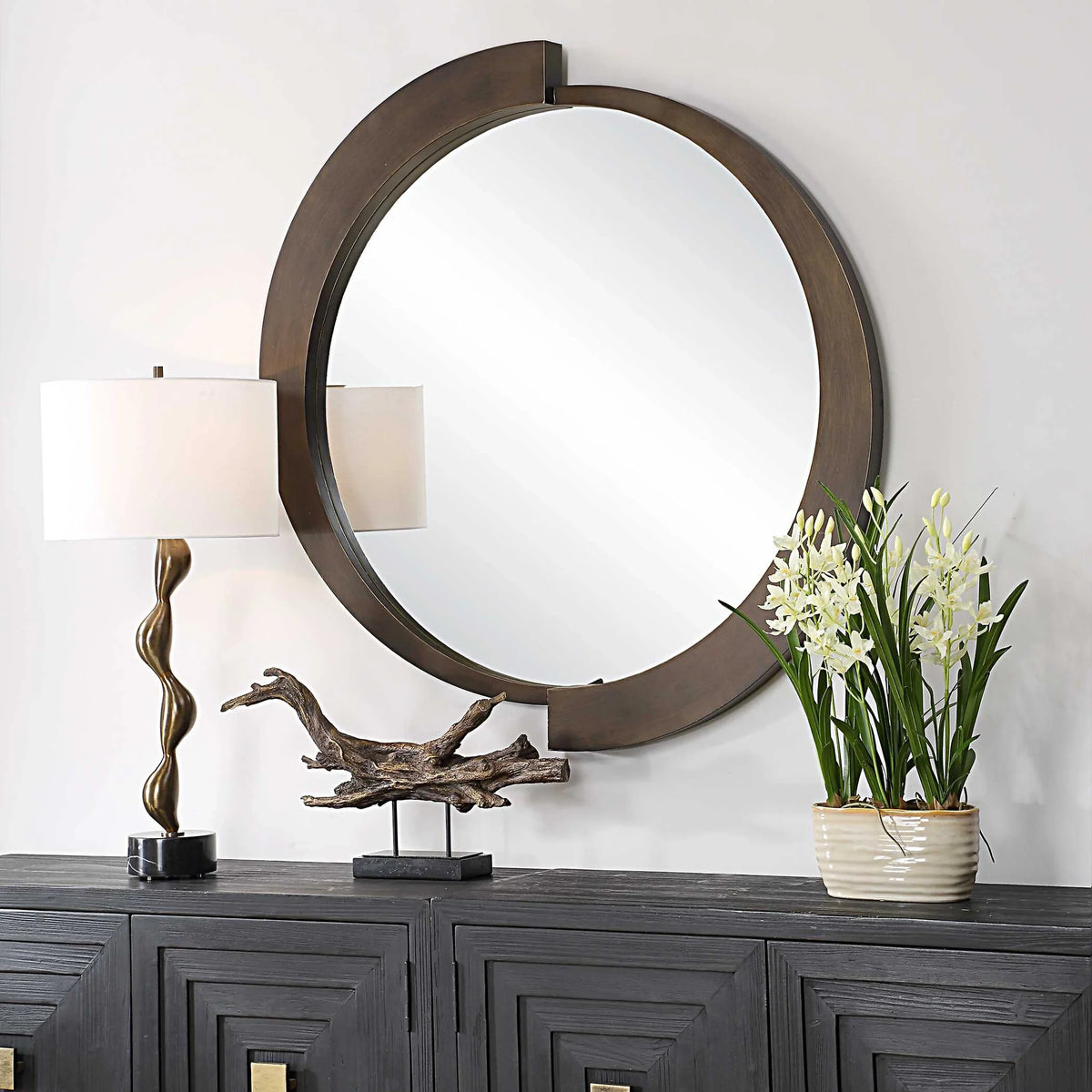 Round Brushed Bronze Mirror