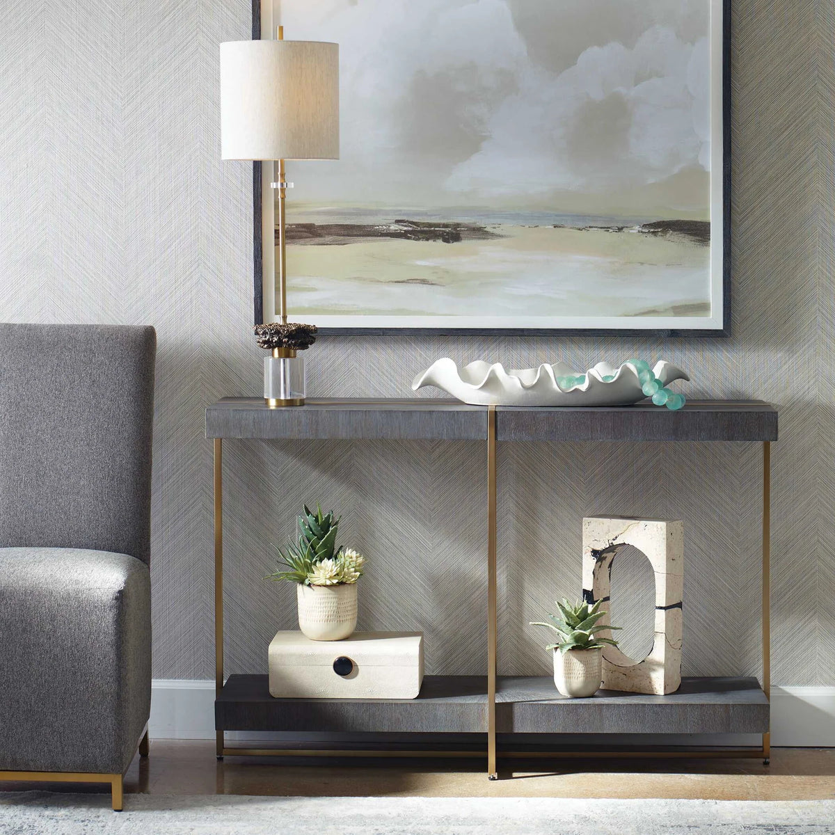 Modern Brass & Wood Console Table
