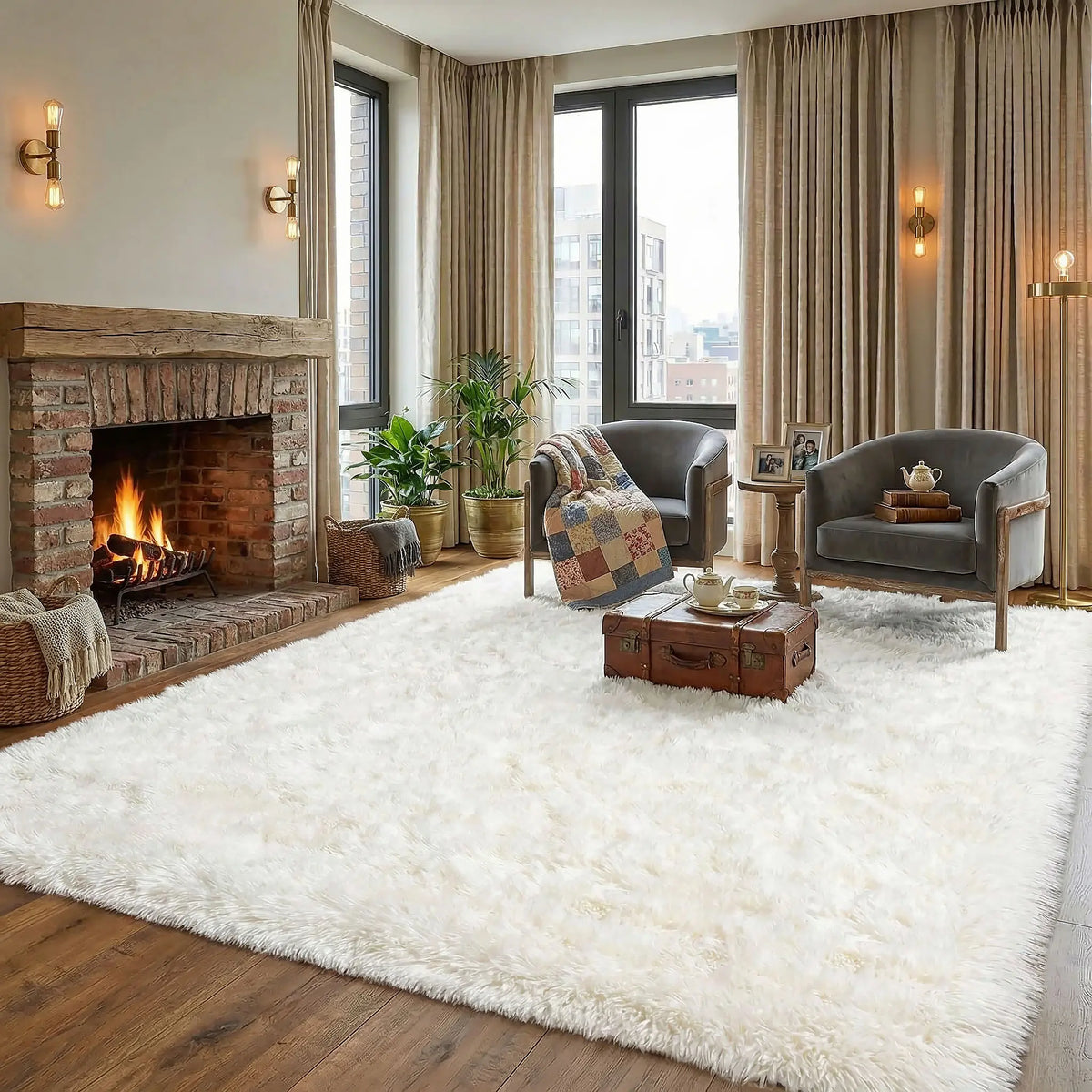 Black Soft Fluffy Shag Area Rug