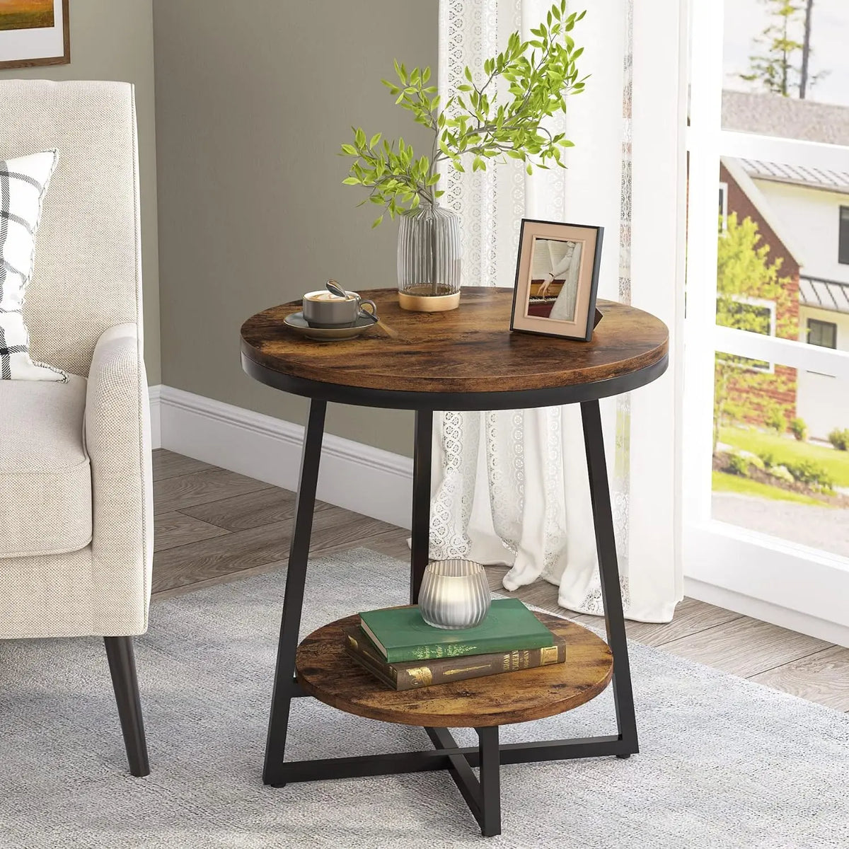 Tribesigns 2-Tier Round End Table with Storage Shelf