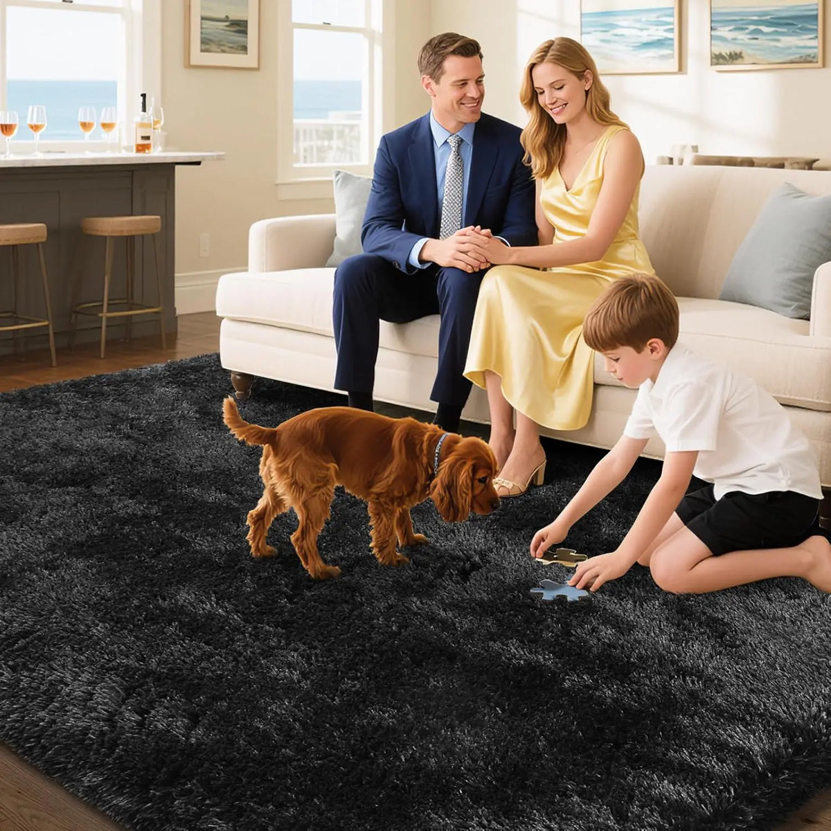 Black Fluffy Shag Area Rug - 2x4 Soft and Throw Rug for Bedroom, Living Room, and Kids' Rooms