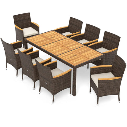 COSTWAY - 9 Piece Outdoor Dining Set with Acacia Wood Table Top-Navy