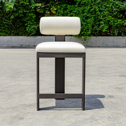 White Bolster Back Outdoor Counter Stool