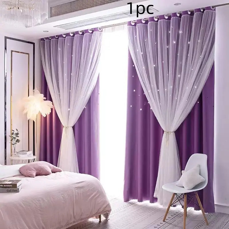 Solid Colour Double Layer Curtains | Light Filtering, Thermal Insulated | Wide Size Range 39" to 118"
