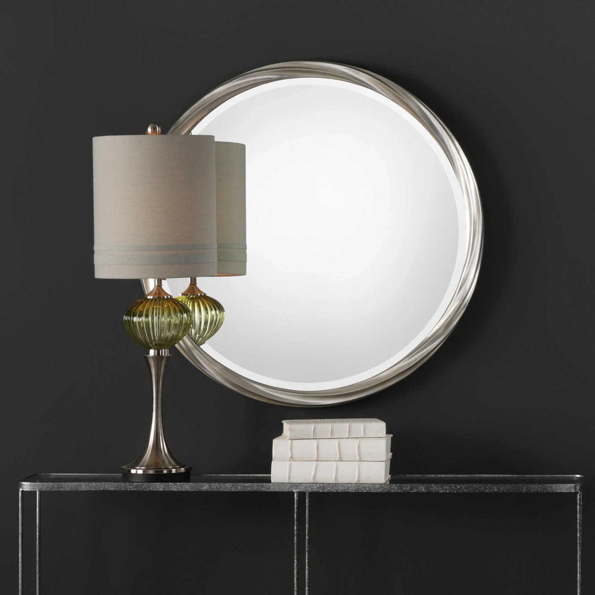 Twisted Silver Leaf Round Mirror