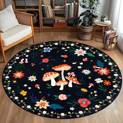 Mushroom Boho Floral Felt Rug - Fluffy, Non-Slip, and Machine Washable for Effortless Elegance
