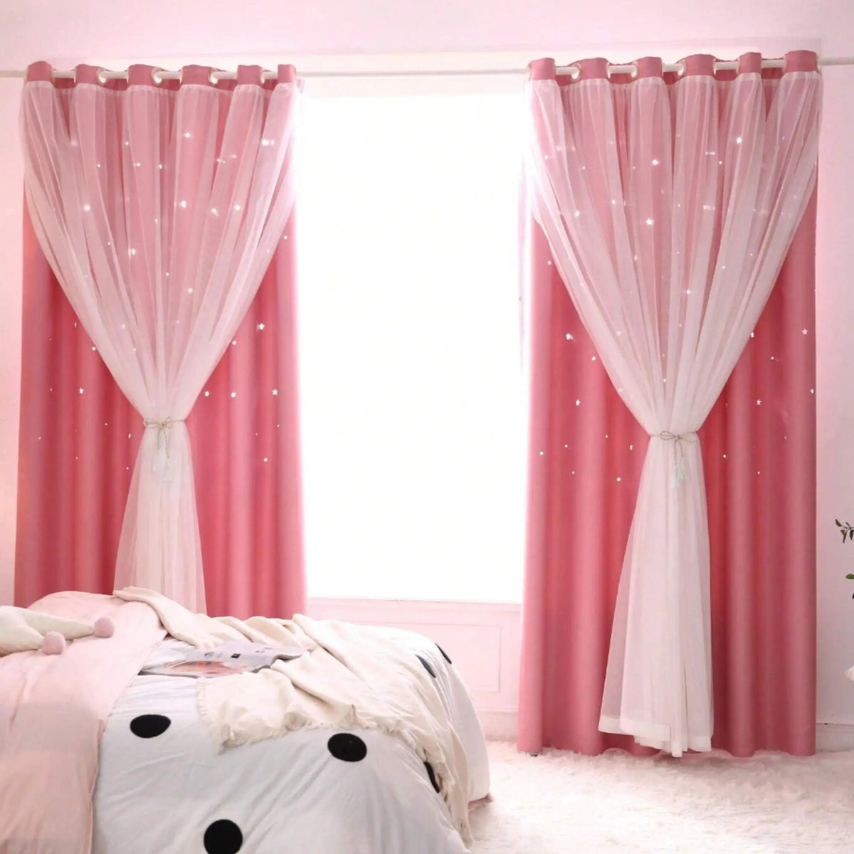 Double Layer Blackout Curtains | Thermal Insulated, Pink | Wide Size Range, Set of 2