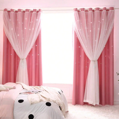 Double Layer Blackout Curtains | Thermal Insulated, Pink | Wide Size Range, Set of 2