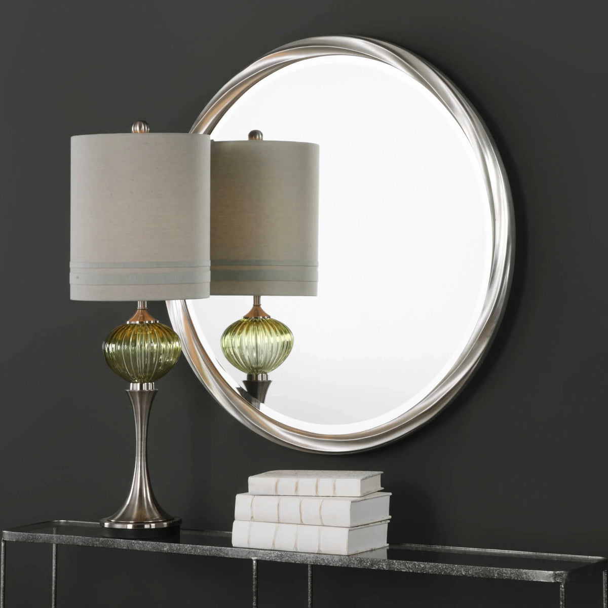 Twisted Silver Leaf Round Mirror