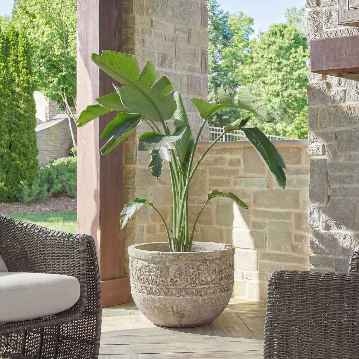 Indoor-Outdoor Scroll Stone Planter